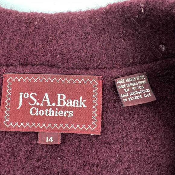 Vintage Jos. A. Bank Clothiers Womens Virgin Wool Burgundy Short Blazer Size 14 - Picture 7 of 9